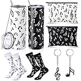 Gejoy 8 Pcs Music Lover Gifts Music Teacher Student Appreciation Gifts Set, Include 2 Musical Note Makeup Bag Musical Theme Long Socks 20 oz Tumbler Cup and Keychain Bulk Present for Women Men