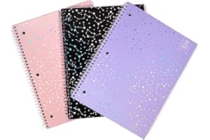 Yoobi College Ruled 8 x 10.5” Spiral Notebook Set – 3-Pack of 1 Subject Notebooks, Pink, Purple & Black Celestial Patterns – 150 Perforated 3-Hole Punched Sheets