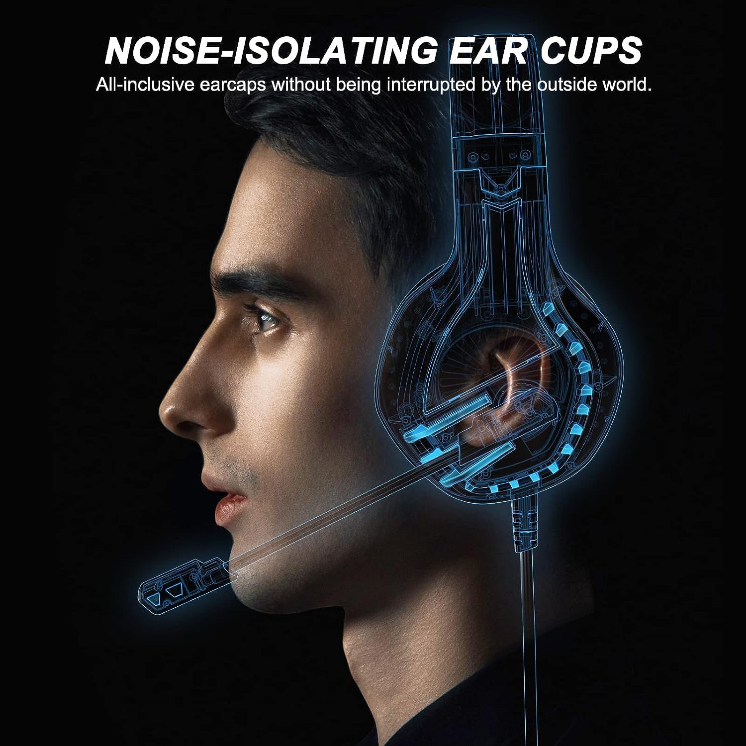 NPET 【2 Pack HS10 Stereo Gaming Headset for PS4 PC Xbox One PS5 Controller, Noise Cancelling Over Ear Headphones with Mic, LED Light, Bass Surround, Soft Memory Earmuffs Blue