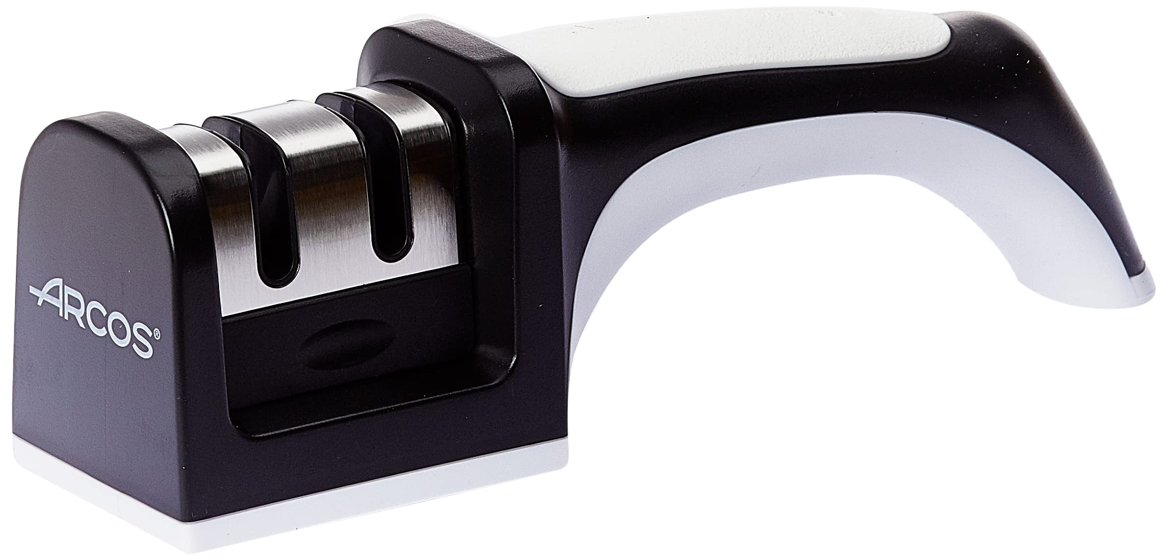 Arcos Sharpening 610624 – Hand Knife Sharpener – Made of ABS + TPE – Ceramic and Carbide Rollers – White and Black
