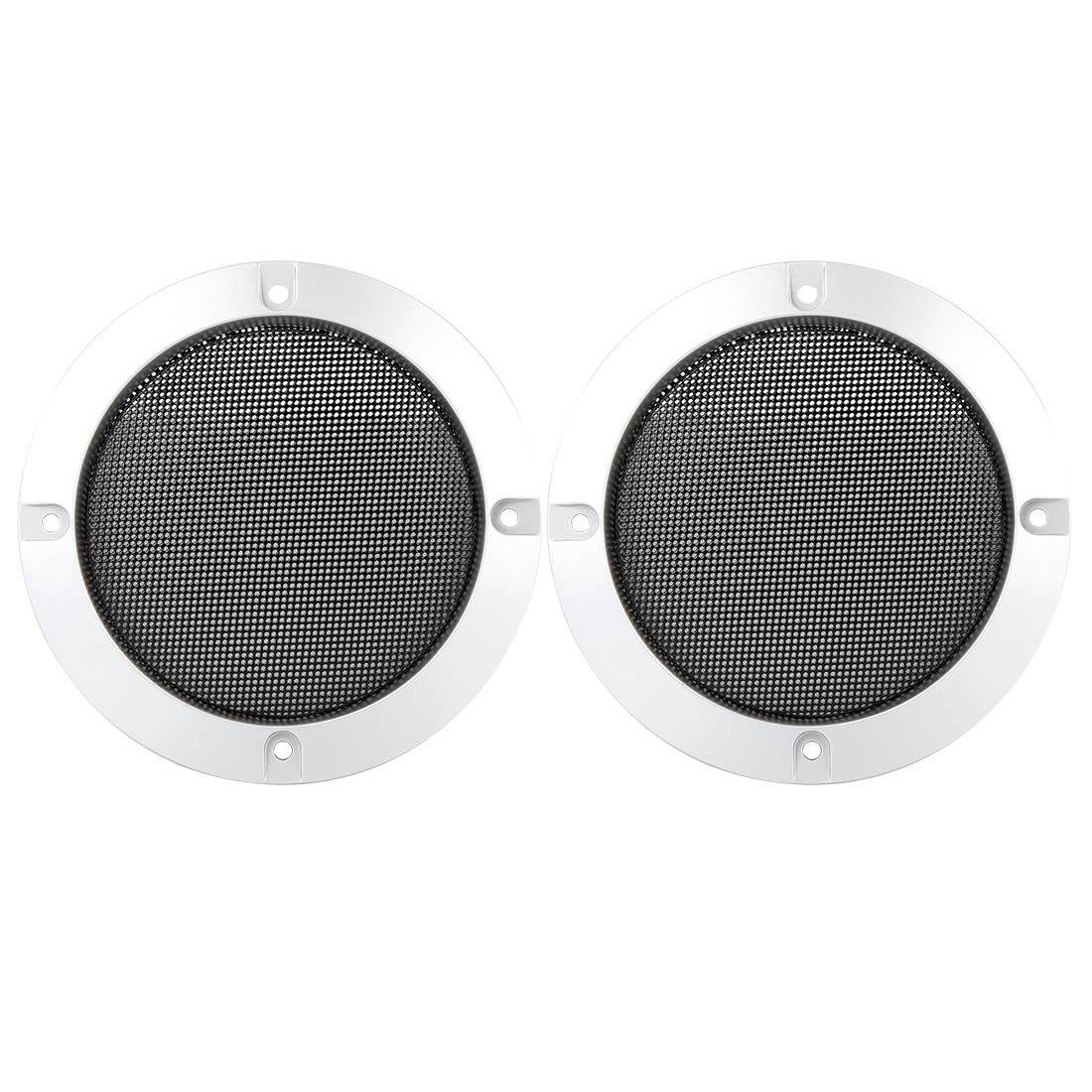 X AUTOHAUX 2pcs 4" Car Metal Glossy Audio Speaker Cover Mesh Grill Silver Tone