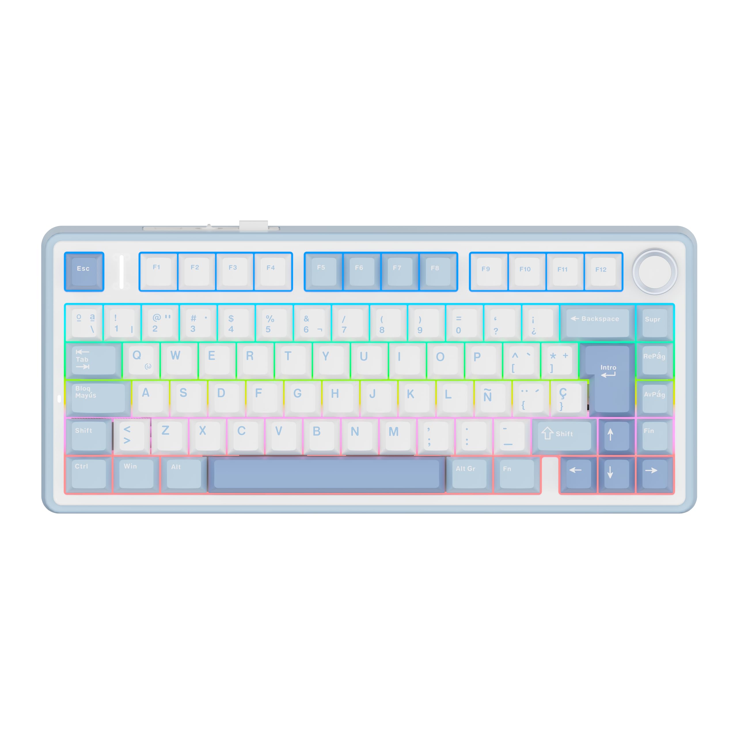 EPOMAKER Aula F75 ISO-ES Wireless Mechanical Gaming Keyboard, 75% Spanish Layout with Knob, Creamy Gasket, Sound-Dampening, RGB, Hot-Swap, BT/2.4Ghz (Sea Salt Blue)