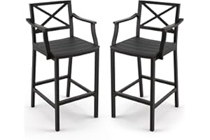 Cozyman Outdoor Bar Stools Set of 2, 26 Inch Black HDPS Top and Bronze Leg Patio Counter Height Barstools with Armrest & Footrest, Aluminum Bar Stool Chairs for Hot Tub, Yard, Indoor or Outdoor Use