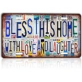 CHCdecor Vintage Bless This Home With Love And Laughter Wall Decor License Plate Metal Sign Tin Signs,12x6 Inch Aluminum