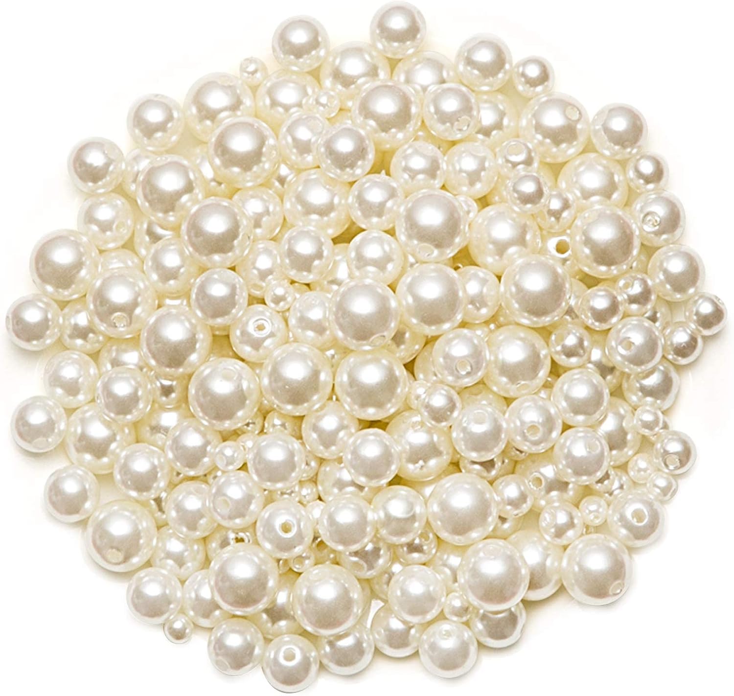 Vase Fillers - Naler 500pcs Assorted Pearl Beads with Hole for Jewelry Making Crafts DIY Vase Fillers Table Scatter for Wedding Birthday Party Home Decoration, Ivory&White Color, 0.15/0.23/0.30/0.39 inch