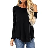 HIYIYEZI Fall Tops for Women Long Sleeve Side Split Casual Loose Tunic Top