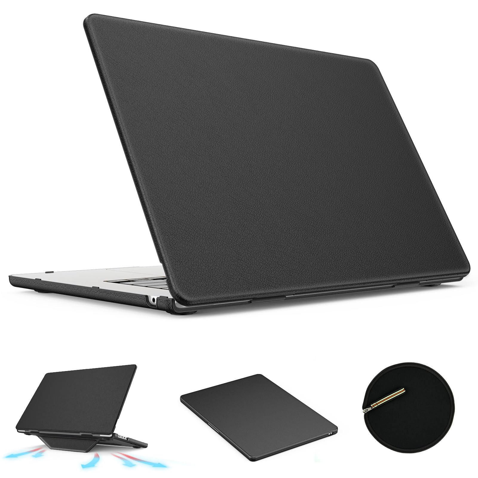 Photo 1 of KAIJIAbox Case for MacBook Air 15 Inch Case,Foldable Stand and Mouse Pad/Bag,Plastic Hard Shell,Exquisite PU Leather Protective Cover for MacBook Air 15 Inch(2022/2024/2025)[M2 A2941/M3 A3114](Black)