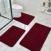 BYSURE Burgundy Memory Foam Bathroom Rug Set 3 Piece, Non Slip Extra Soft Absorbent Machine Washable Toilet Bath Toilet Mat (17"x24"+20"x32"+U Shape 20"x24")