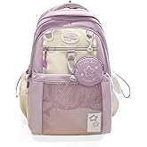 UINSUE Kawaii Backpack Double Shoulder Bag with Cute Star Removable Pouch Clear Pocket Large Capacity Dopamine Colors Daypack (Clear Purple)