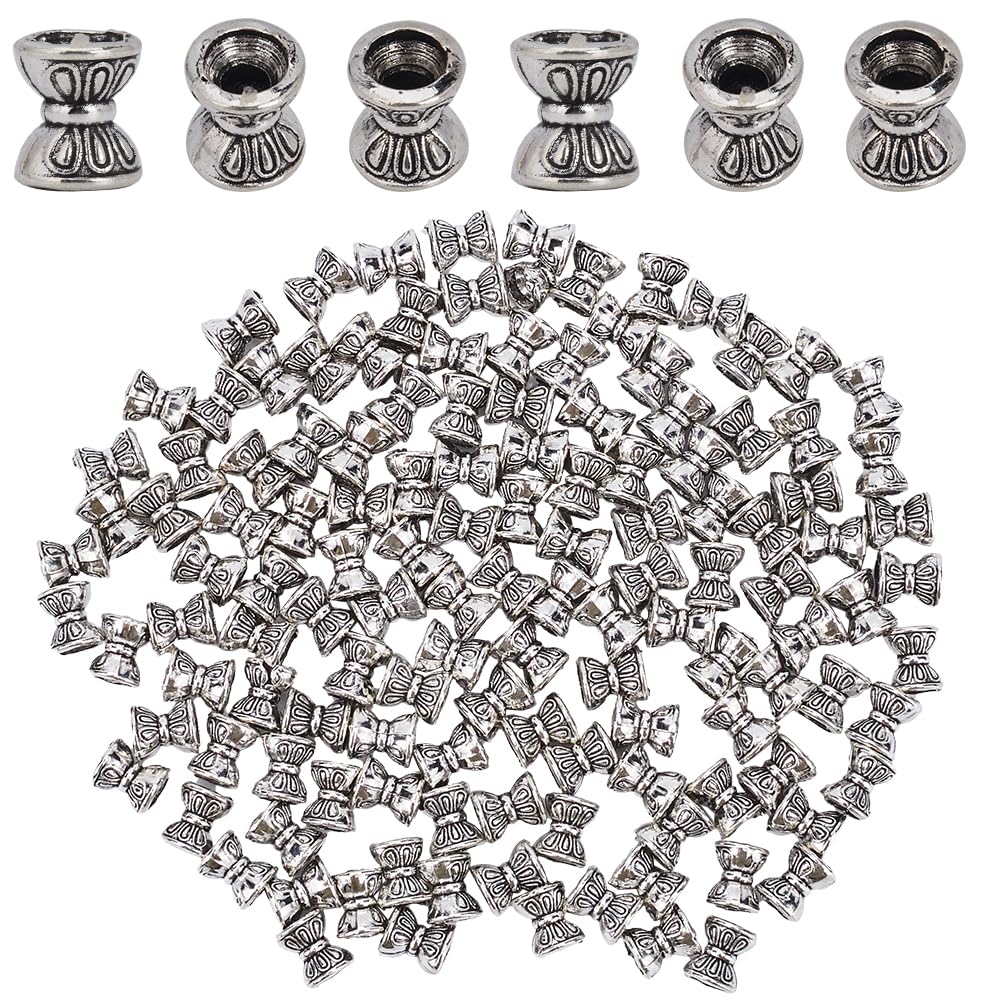 SOFPLATE 1 Box 200Pcs Double Bead caps Small Cone Bead Caps Silver Alloy Bicone Tibetan Textured Bead caps Stoppers Double Sided Spacer Beads for Jewellery Making Necklace Bracelet Earring Supplies