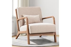 CANMOV Modern Accent Chair with Lumbar Pillow, Upholstered Mid-Century Accent Arm Chair with Thick Seat Cushion & Solid Wood 