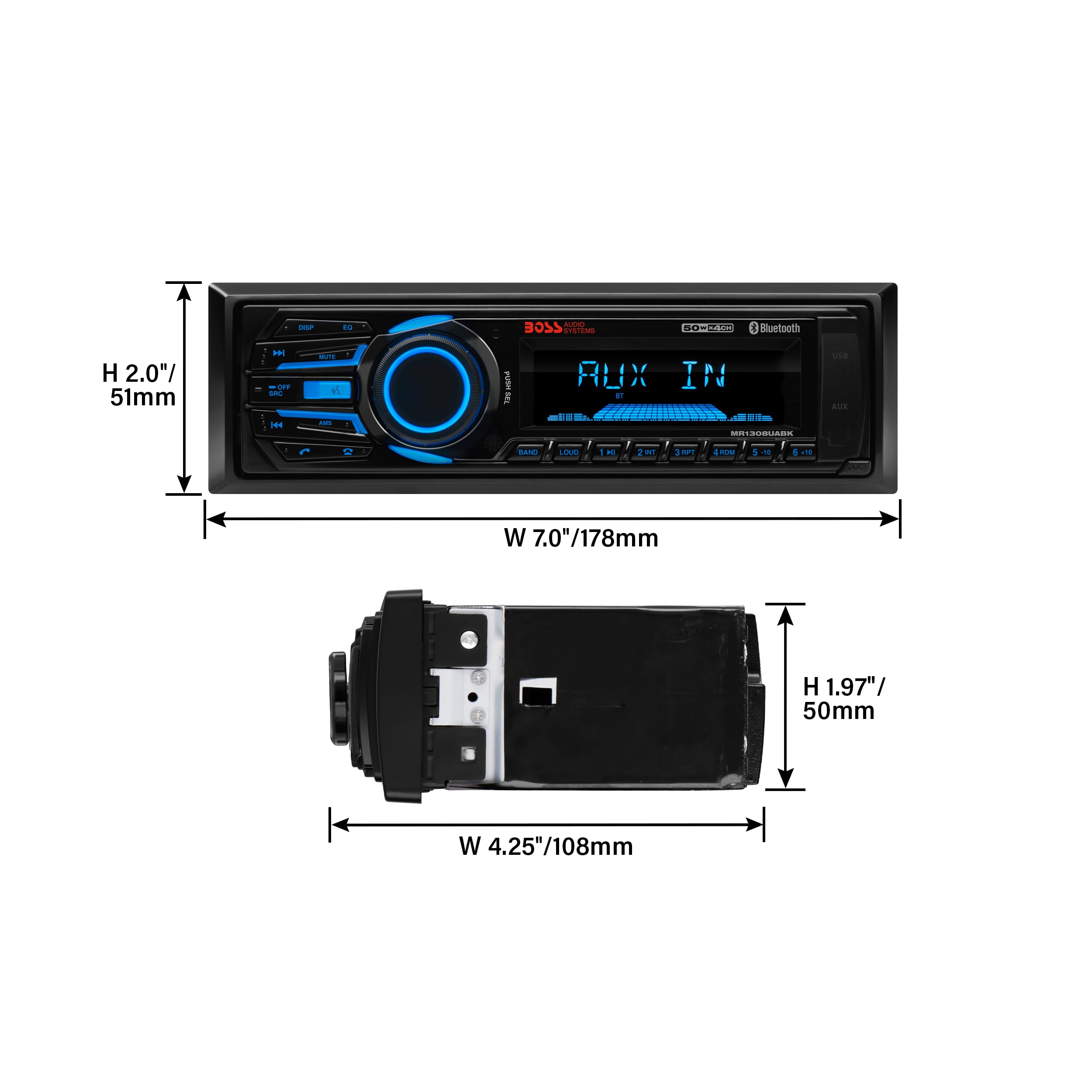 BOSS Audio Systems MR1308UABK Marine Boat Stereo – Single Din, Bluetooth, No CD DVD Player, AM/FM Radio Receiver, Aux-in, USB
