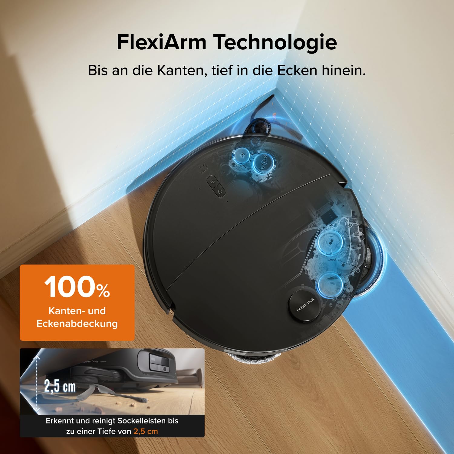 roborock Qrevo Edge 2 Set Saugroboter mit Wischfunktion&Hebarem Wischmopp, 25.000 Pa, Anti-Tangle, ultraflach 7,98 cm, 80 °C Heißwasser-Moppwäsche, FlexiArm-Technologie, AI-Hinderniserkennung(Schwarz) 6