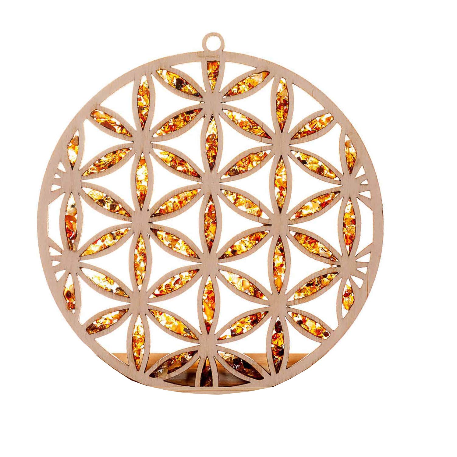 Raduly Suncatcher Amber in Birch Wood Flower of Life Window Decoration, Ø 10