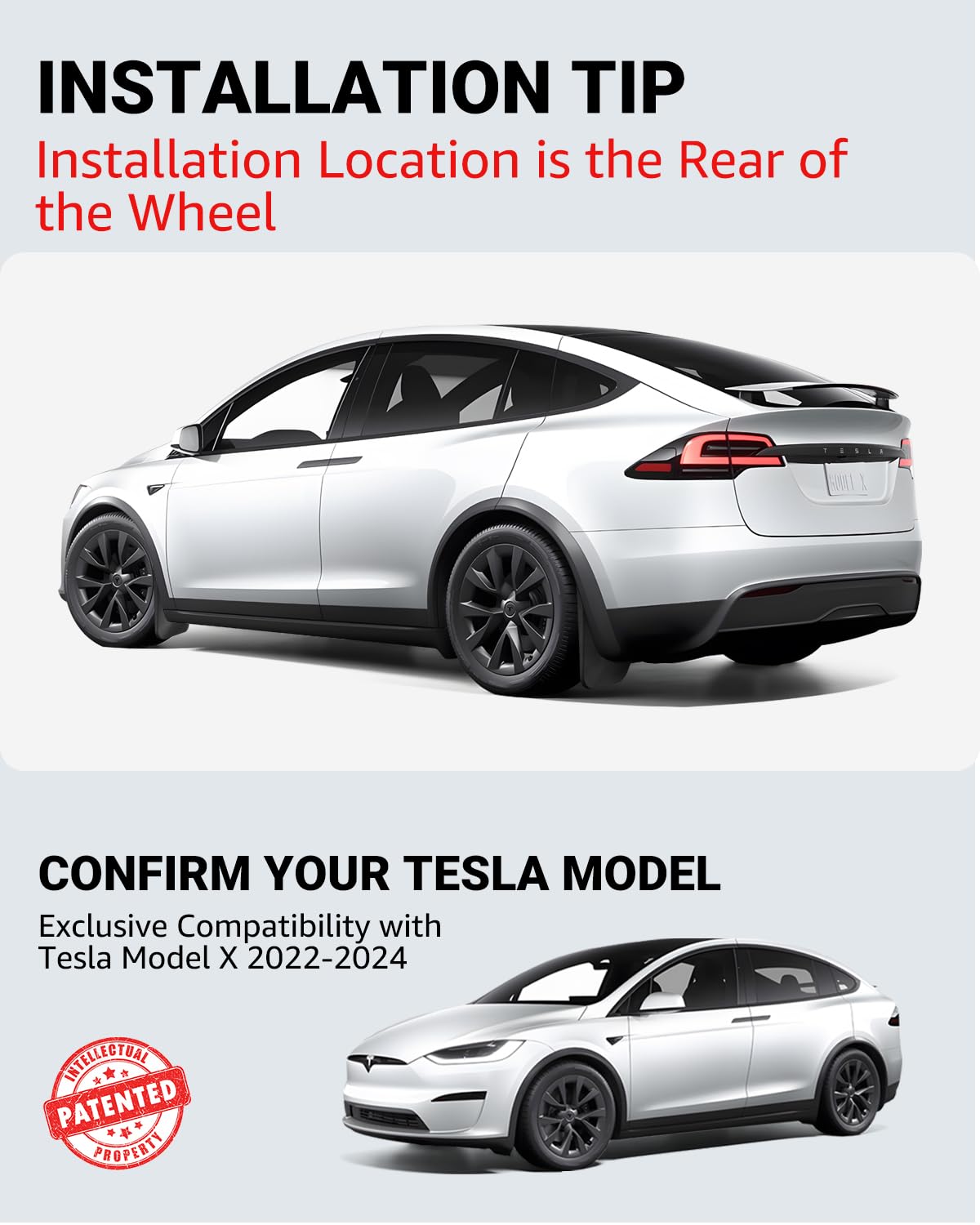 BASENOR 2024 2023 2022 Tesla Model X/Model X Plaid Mud Flaps Splash Guards No Drilling Required