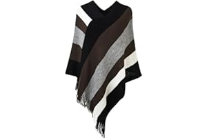 Ferand Women's Casual Striped Poncho Sweater Versatile Fringe Shawl Wrap