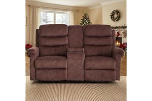 ZRNINR Loveseat Reclining Sofa, Home Theater Seating with Center Console, RV Recliner Sofa with Cup Holders and Pockets, Manual Double Seater Recliner for Living Room, Motor Home (Flannel Brown)