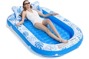 COMMOUDS Inflatable Tanning Pool Lounger Float with Cervical Pillow - Pool Floats Adult for Sunbathing, Backyard, Pool Party - Inflate Ball Pit for Babies - Kids Swimming Pool Bed