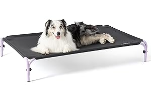 LE SURE Lesure Elevated Raised Outdoor Dog Bed - XL Cooling Dog Cot Bed Easy to Assemble, Lifted Pet Bed with Durable Breathable Teslin Mesh, Dog Hammock Bed with Non-Slip Feet, Black 49"