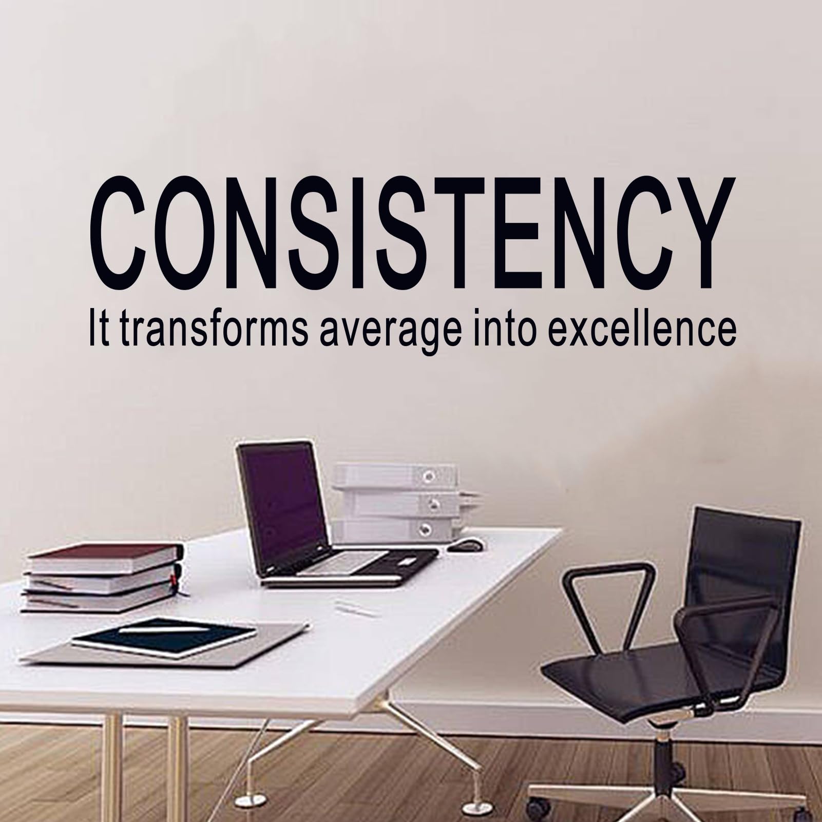 SEATUNE Large Office Inspirational Quotes Wall Decals - Teamwork Positive Motivational Wall Stickers - Workplace Home Vinyl Art Wall Decor - Consistency It Transforms Average into Excellence 35"X9.8"