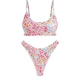 ZAFUL Women's Cutout Bikini Sets Scoop Neck Back Criss Cross Tie Ribbed High Cut Bikini Swimsuit Two Piece Bathing Suits