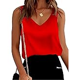 Mawor Satin Tank Tops for Women Loose Fit Sleeveless V Neck Cami Camisole Blouses Shirt Top