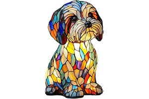 Stained Glass Style Dog Lamp, Vintage Resin Puppy Night Light, Mosaic Accent Table Lamp for Bedroom, Living Room Home Decor, 