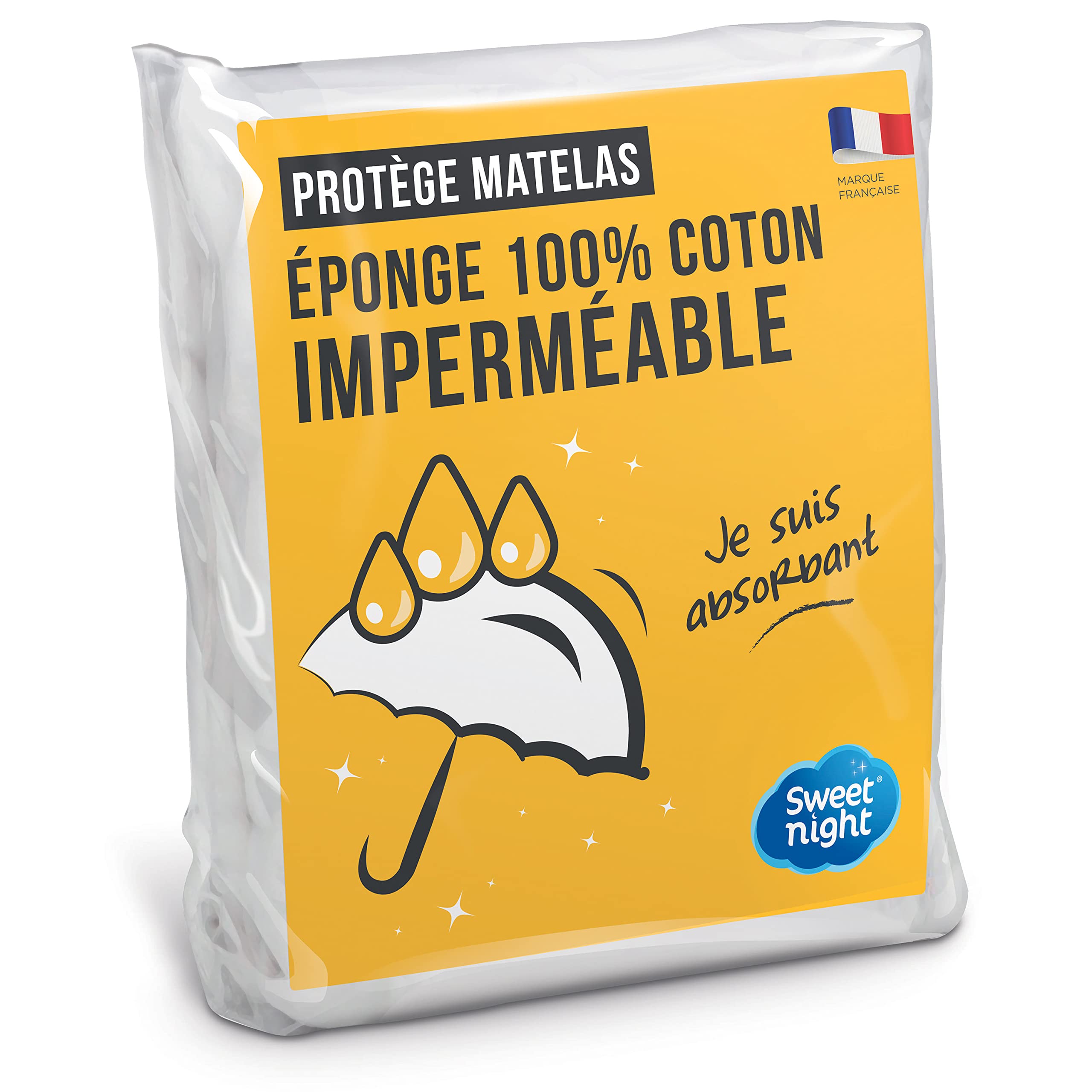 SWEET NIGHT Waterproof Mattress Protector, Cotton, white, 180x200 cm