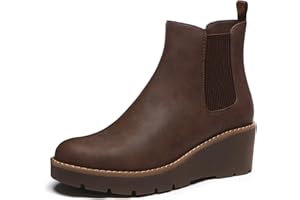 Athlefit Women's Chelsea Wedge Boots Elastic Platform Lug Sole Slip on Wedge Ankle Booties