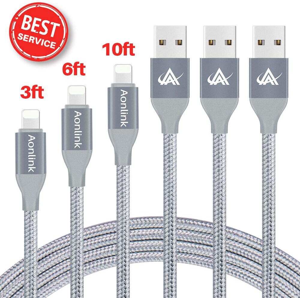 iPhone Charger, FIFADE 3Pack Nylon Braided Lightning Cable Charging Cord USB Cable Compatible with iPhone 11Pro 11Pro MAX Xs MAX XR X 8 7 6S 6 Plus-Gray