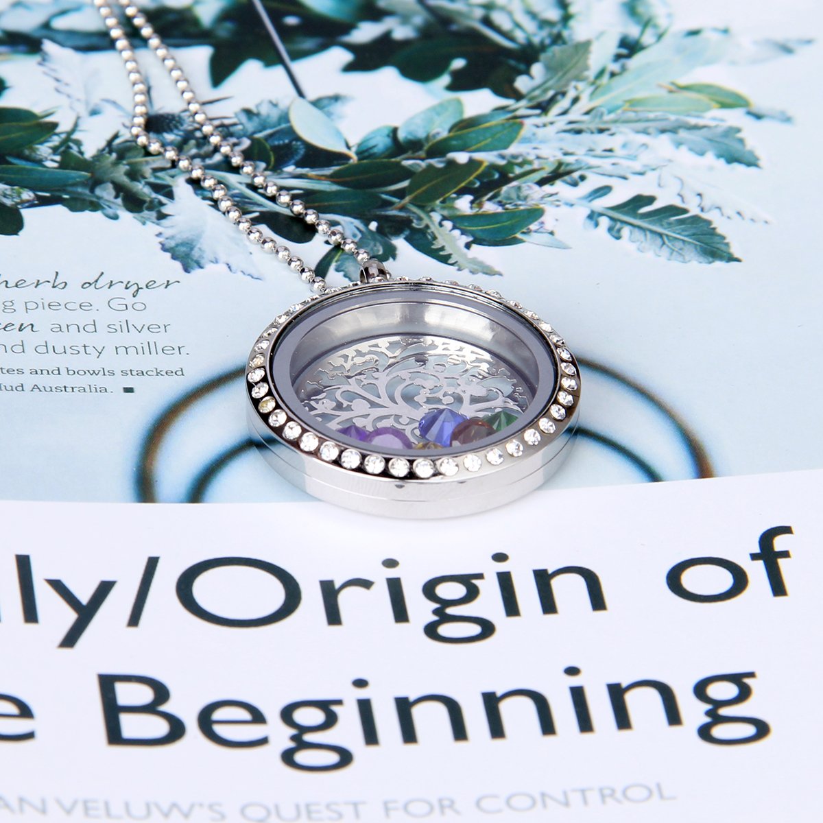 EBOETA Birthstone Pendant Necklace Floating Charm Locket Necklace Gifts for Mom Grandma Sister Friends