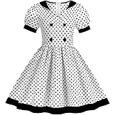 1950s Vintage Dresses for Girls Kids Lapel Collar 50s Polka Dot Dress Double Breasted Audrey Hepburn Rockabilly Swing Dress