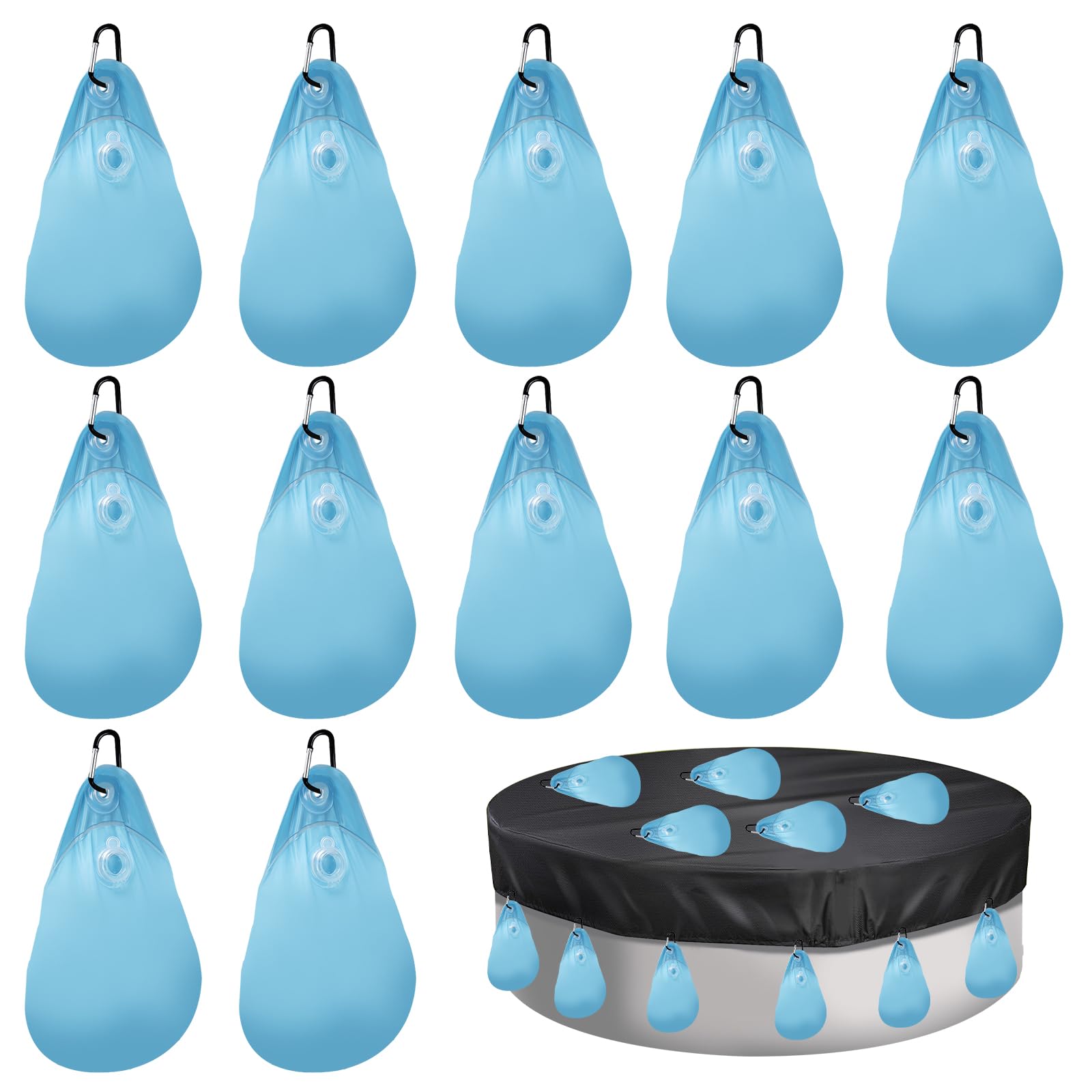 12Pcs Pool Water Bags, Pool Cover Weight Bags Hanging Bags Pool Water Bags,Heavy Duty Swimming Pool Closing Water Bags for Above Ground Winter Pool Cover (Light blue)