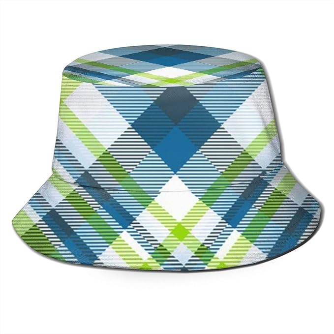 Home&apron Men's Bucket Hat Plaid Lime Dark Green Teal Fisherman Cap