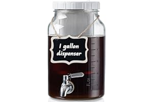 Qianfenie 1 Gallon Cold Brew Coffee Maker - Mesh Filter - Stainless Steel Spigot - Wide Mouth Iced Tea Maker w 100% Airtight Screw Lid - Glass Cold Brew Pitcher with Capacity Mark