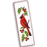 Povitrulya Cardinal - Counted Cross Stitch Bookmark Kit - DIY Embroidery Set - Hand Made Gift for Adults and Kids with a Redbird Sitting on a Christmas Mistletoe