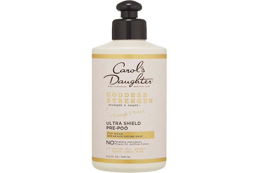 Carol’s Daughter Goddess Strength Ultra Shield Pre Poo Hair Treatment for Waves, Coils and Curls, Protective Hair Detangler with Castor Oil, 10.2 Fl Oz