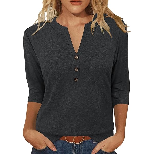JomeDesign Womens Tops 3/4 Sleeve Shirts Round Neck Loose