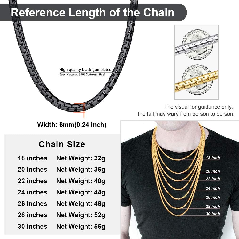 Thick Chain 22inch Black Necklace for Men Stainless Steel Hip Hop Jewelry Gift | 