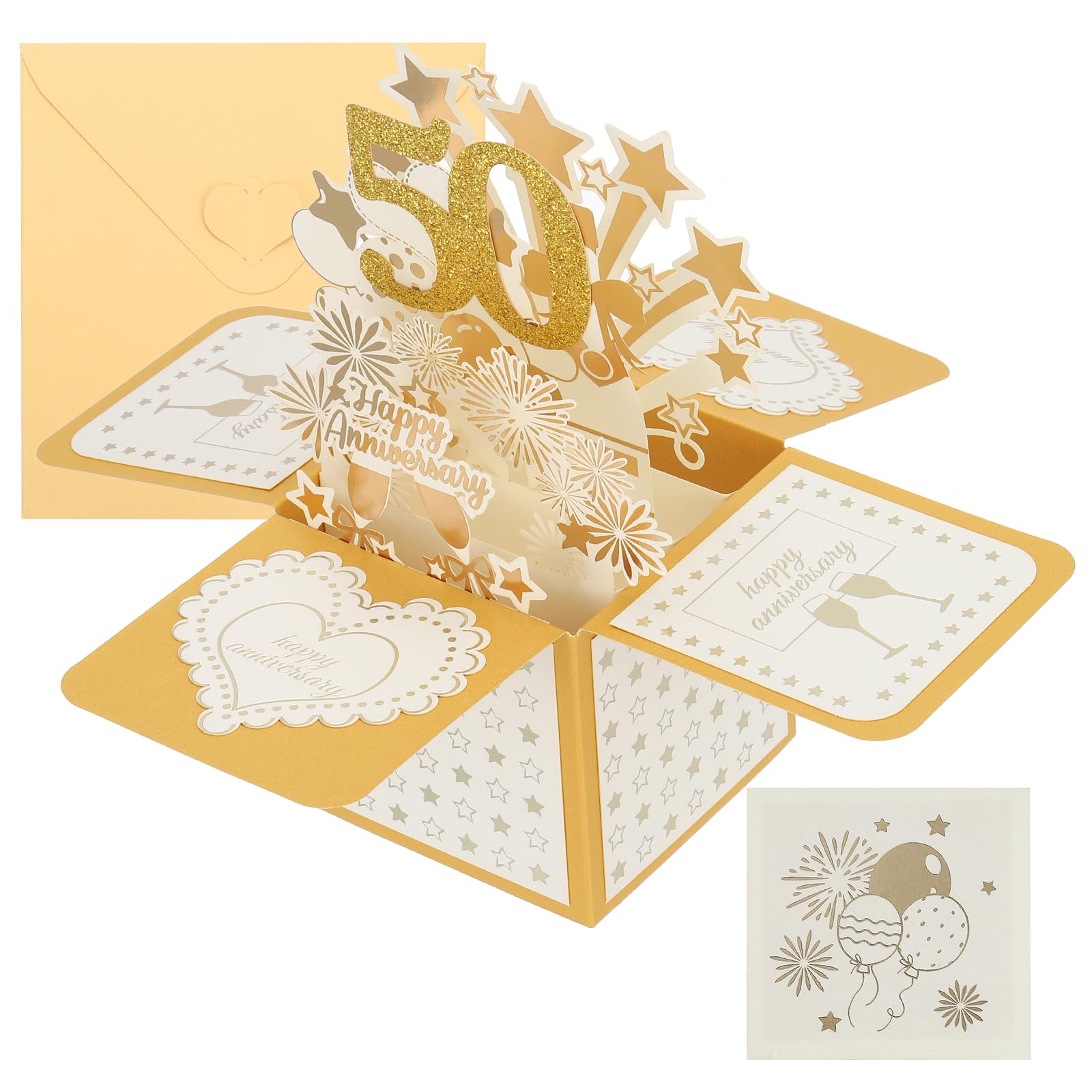 PATIKIL 50 Year Anniversary Card, Happy Anniversary Greeting Card for Couple, Gold Tone