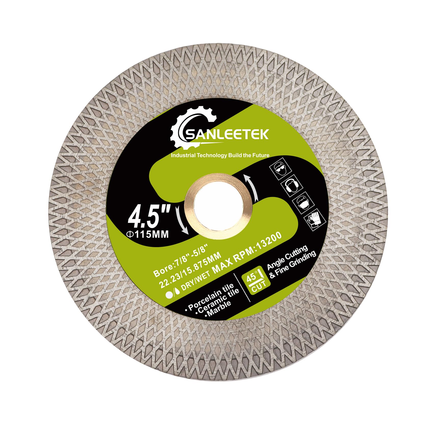 Diamond Tile Saw Blade SANLEETEK - 115mm Cutting Grinding Disc for Porcelain Ceramic Tile Marble Artificial Stone with Double-sided X Mesh Rim