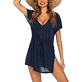AI'MAGE Women's Swimsuit Cover Up Split Hem Beach Bathing Suit Coverups Dress V-Neck Swimwear with Drawstring