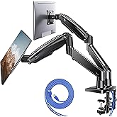 HUANUO NITROGLIDE™ Dual Monitor Stand for 13″–40″, Premium Dual Monitor Mount with USB, Height Adjustable Monitor Stand for 2 Monitors, VESA Mount with Clamp/Grommet Base, Holds 26.4lbs per Arm, HNDS7