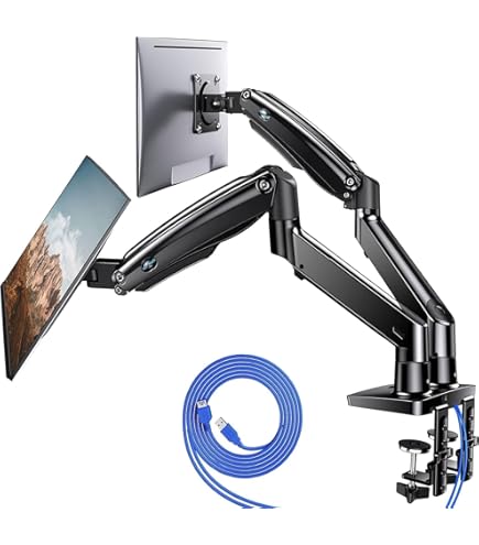 thumbnail image 2 of Pholiten Adjustable Dual Monitor Arm – Gas Spring Mount For 17-32 Inch Screens 2 of 2