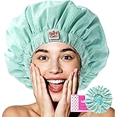 Years Calm Luxury Shower Cap for Women, Color Changing Shower Cap Reusable Waterproof, Flexi Satin Lined, Stylish Hair Cap for Shower, Washable Elastic Band Bath Cap for Long Hair, Braids (Aqua)