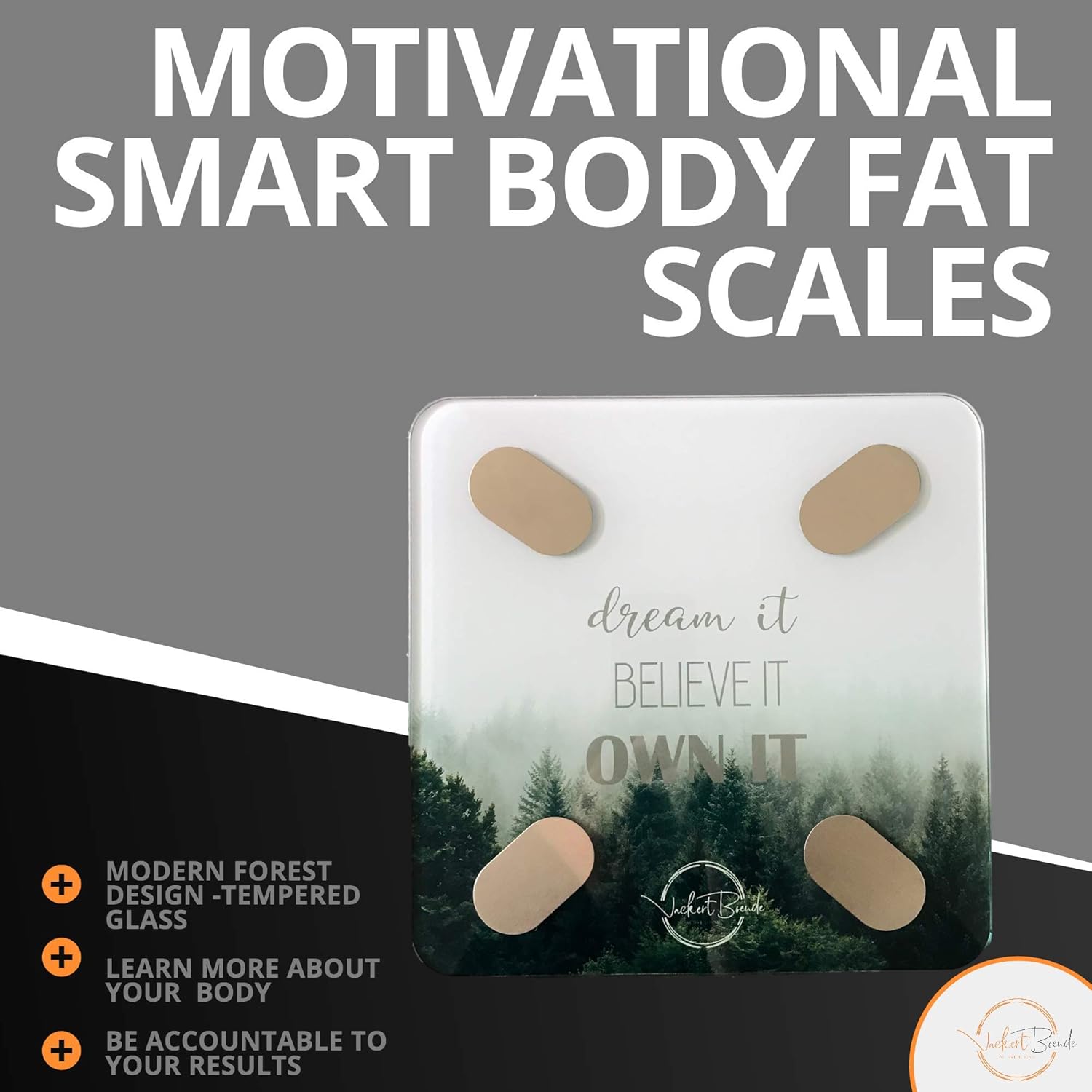Dream it - Motivational Smart Scale,W Body Fat Scale, Body Composition Scale, Bathroom Scales Know Your Body Fat Percentage, Muscle Mass & More. Modern Motivational Design.iOS & Android App: Health & Personal Care
