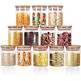Glass Jars Set 8oz, Yibaodan 12 Set Spice Jars with Bamboo Airtight Lids and Labels, Food Cereal Storage Containers for Home