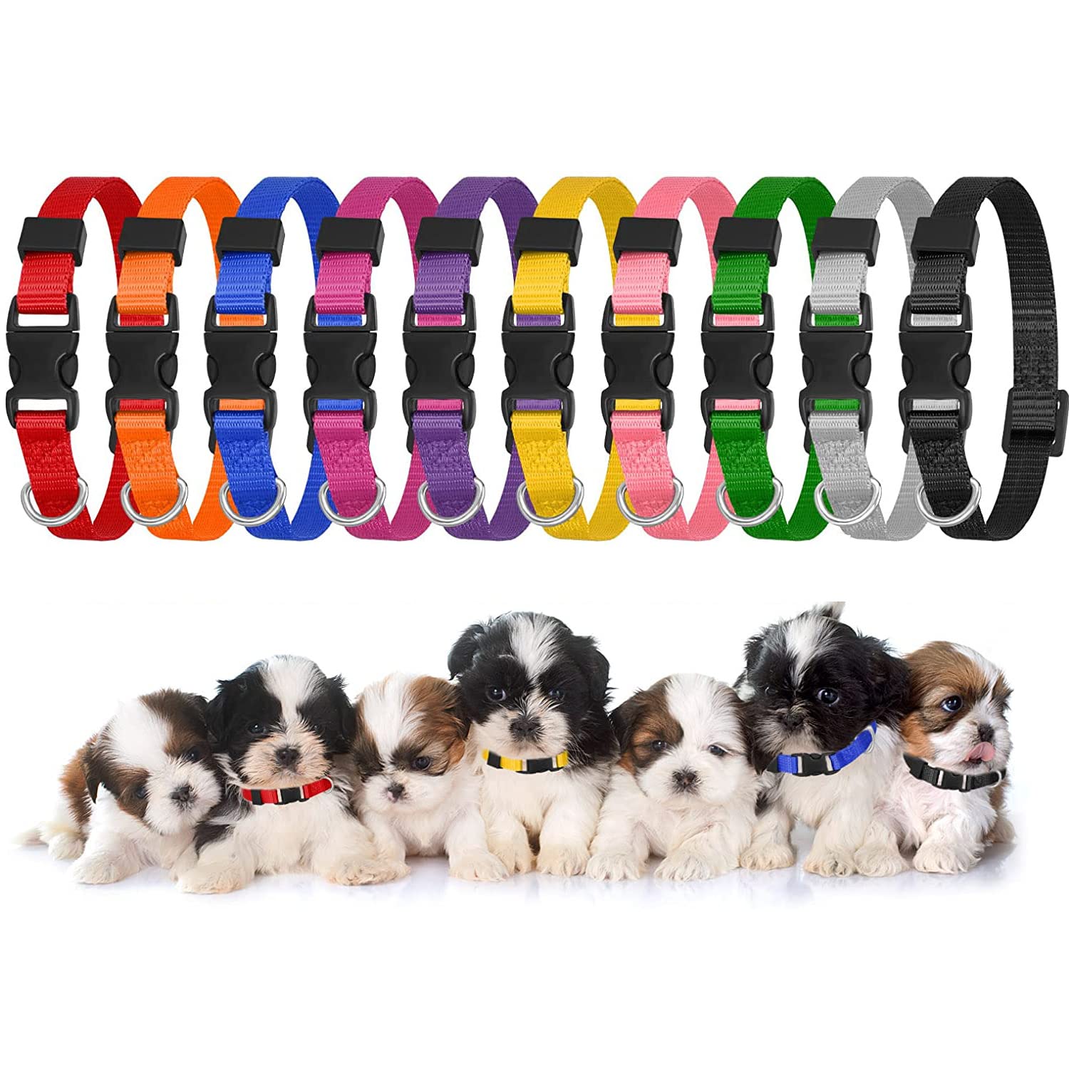 Yorgewd 10 Pack Puppy Collars, Adjustable Puppy Whelping Collars Small Dog Safety Soft Nylon Pet Welping for Small Dogs And Cats