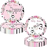 Holy Cow I'm Three Girls Birthday Party Plates Cow Three Years Old Paper Dinner Plates Dinnerware for Farm Animals Cow Themed Girls 3rd Birthday Party Supplies Decorations