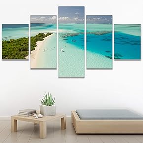 SIGNWIN 5 Panel Canvas Wall Art Aerial Beach...